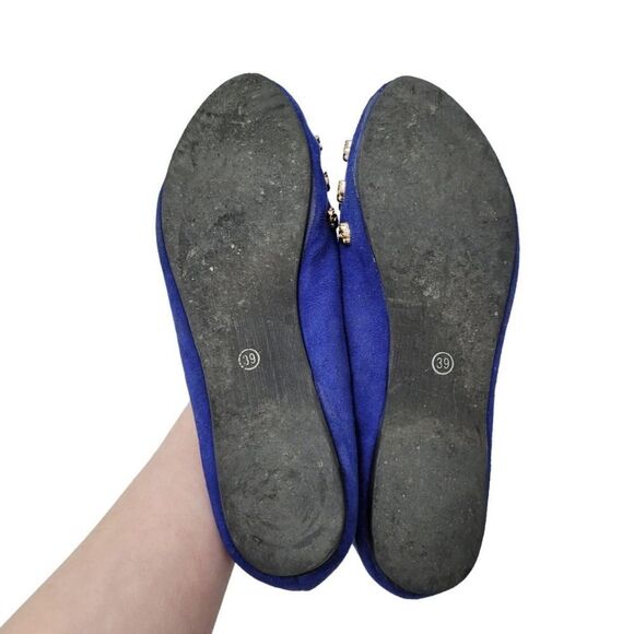 Y2K Top Fashion Blue With Gold Skull Flats  Gothic Shoes Size: 7 - Picture 8 of 8